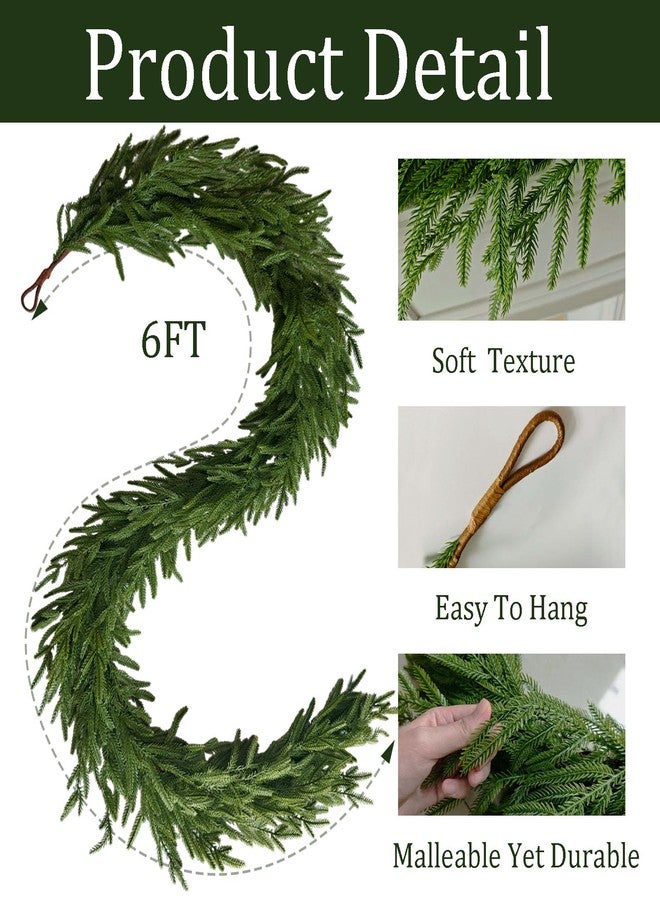 Cherica 2 Pcs Christmas Garland with Lights 6 Ft, Real Touch Norfolk Pine Garland for Mantle, Christmas Decorations Indoor Outdoor for Wall Fireplace, Faux Greenery Cedar Garland Realistic for Table Decor - Image 5
